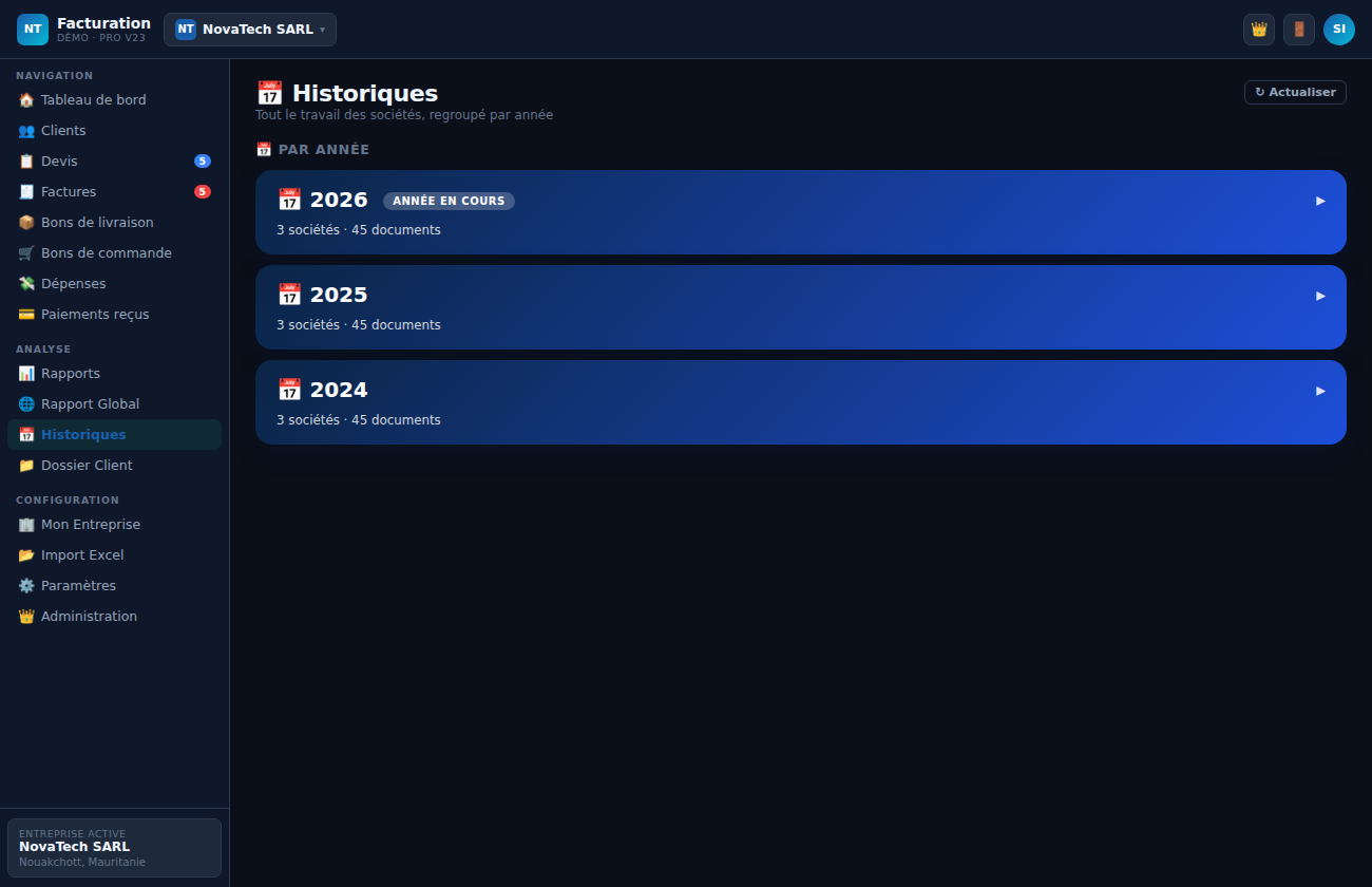 Historiques et navigation par client